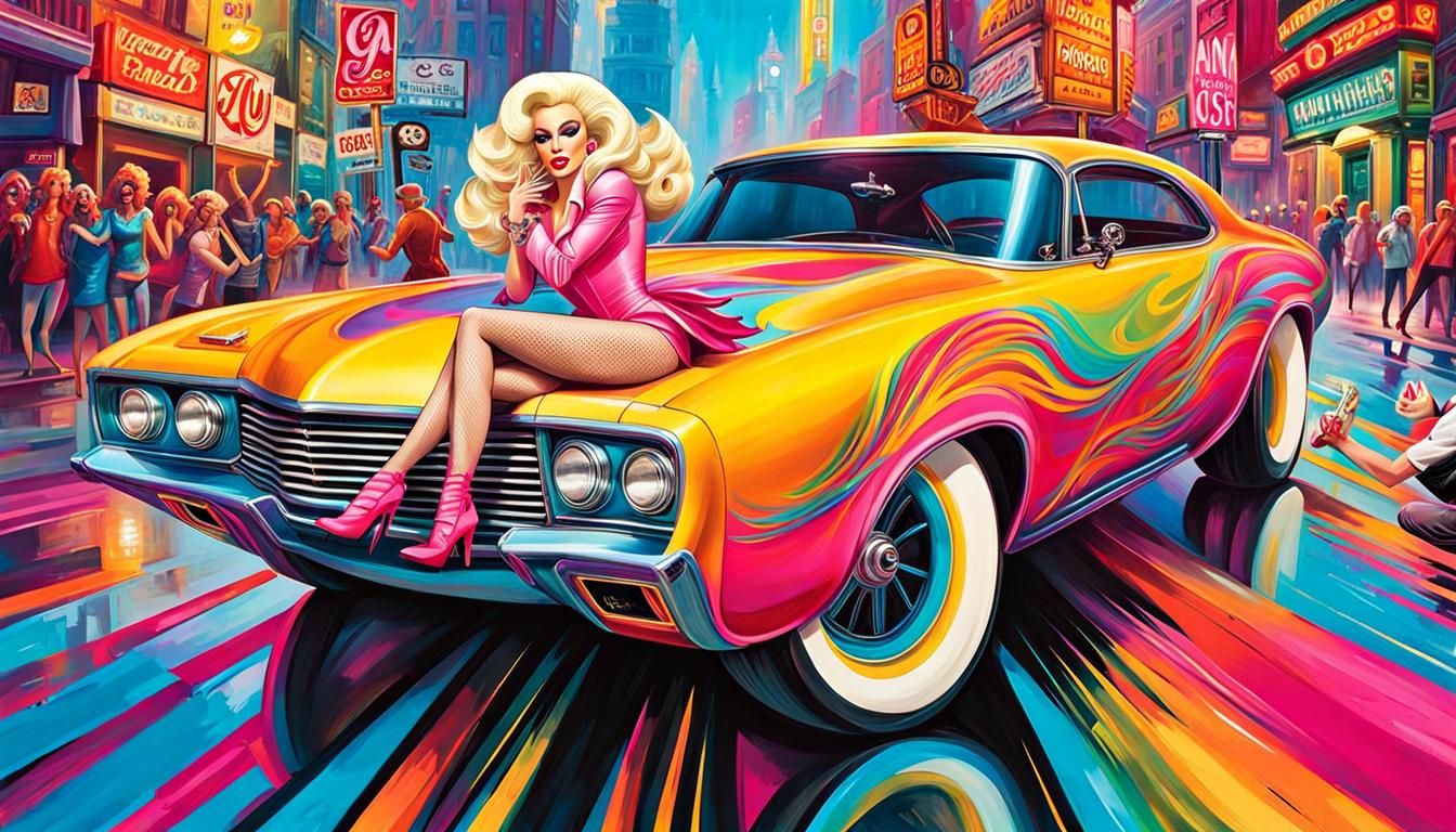 Iconic Drag Queen on Dragster in Graffiti Art