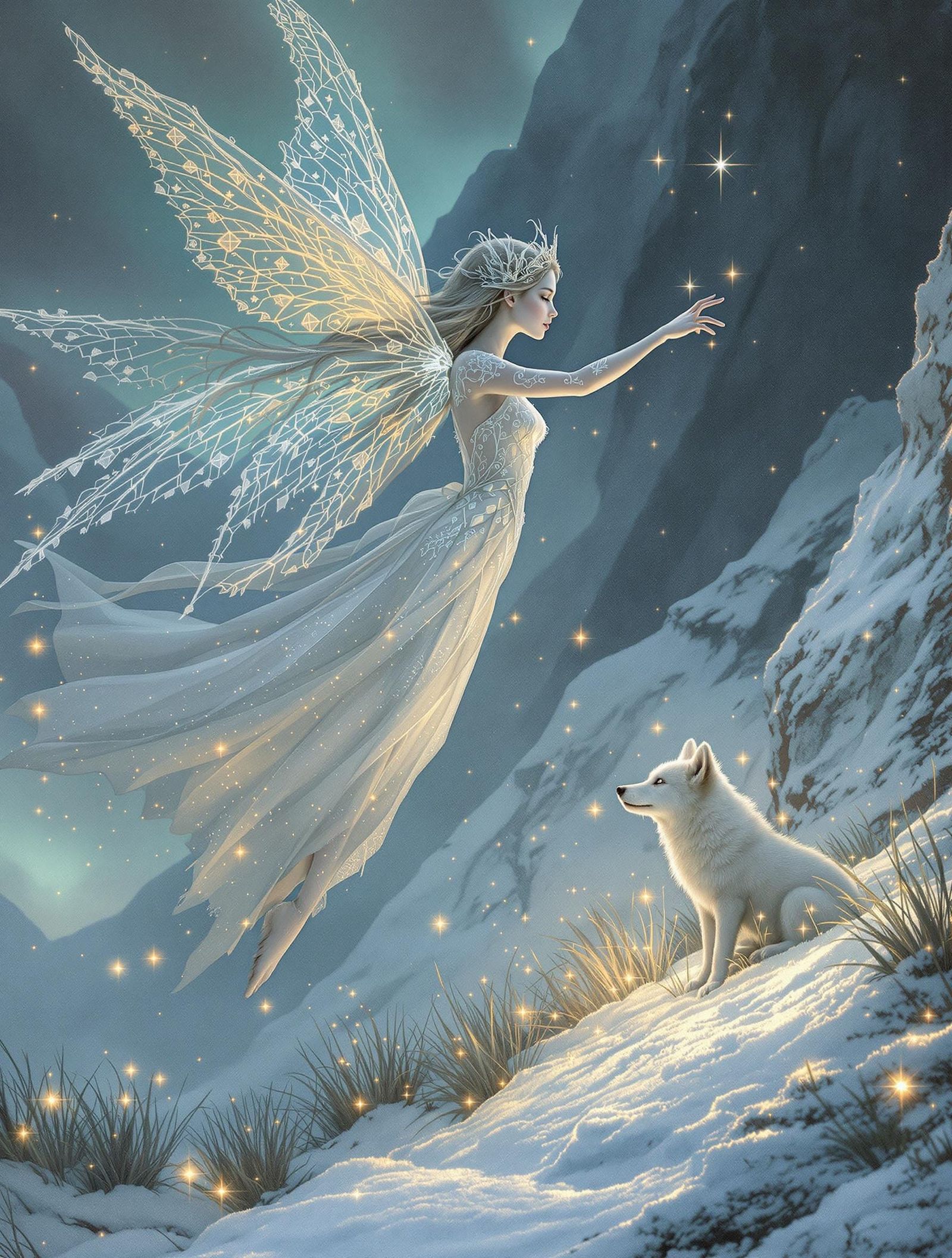 Ethereal Fairy Illuminates Frosty Tundra in Victorian Splend...