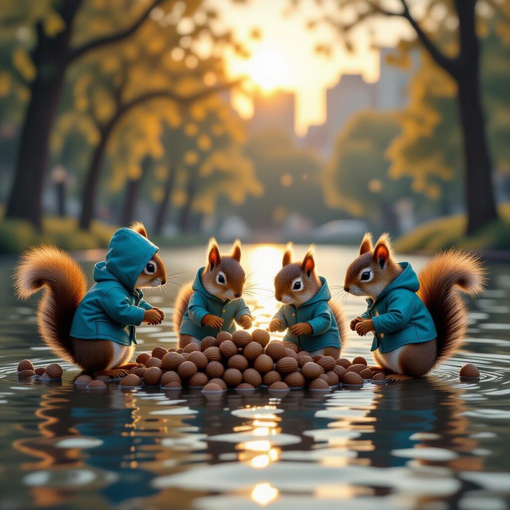 Squirrels Build Miniature Dam in Flooded Park