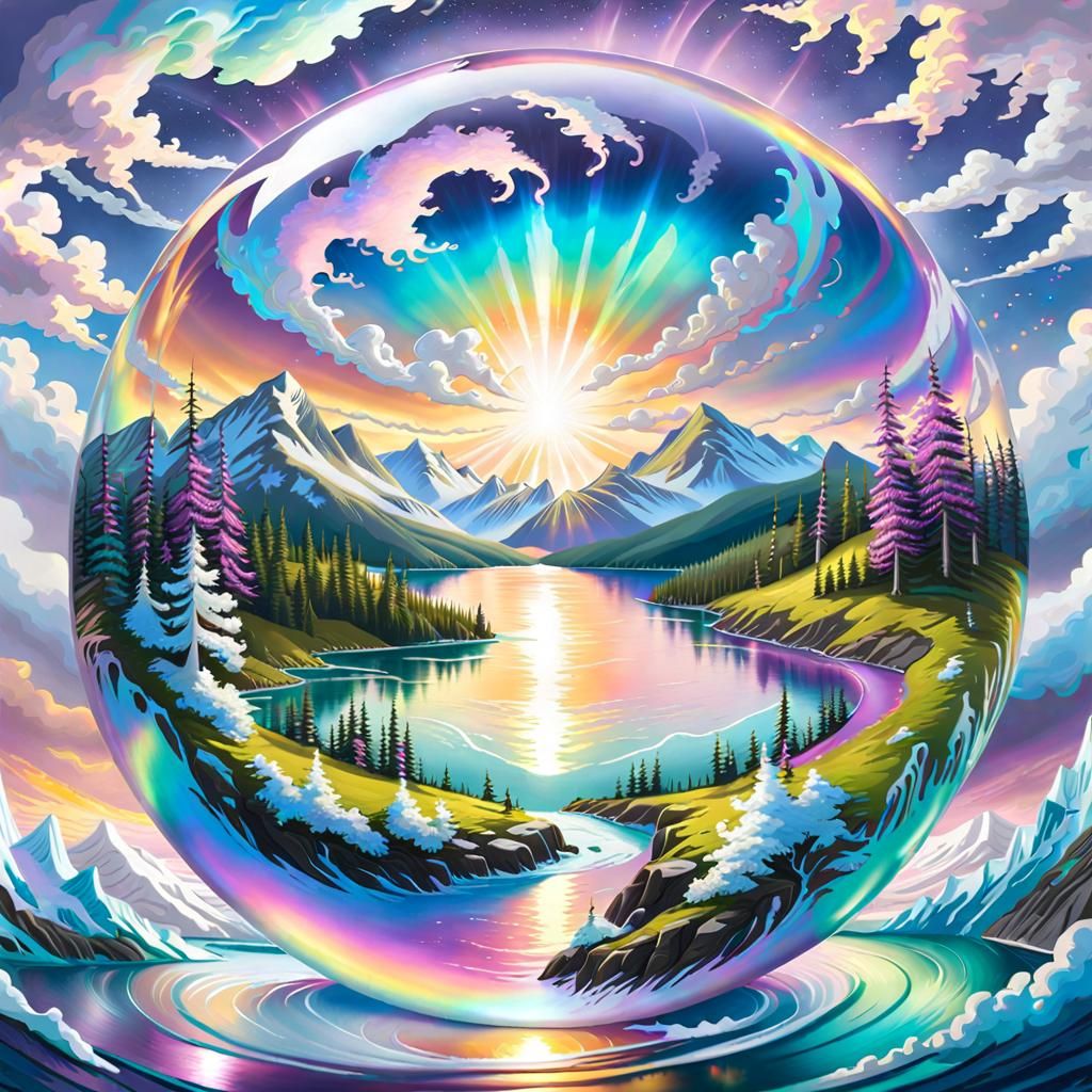Iridescent Mountain Scape inside a Memory Sphere