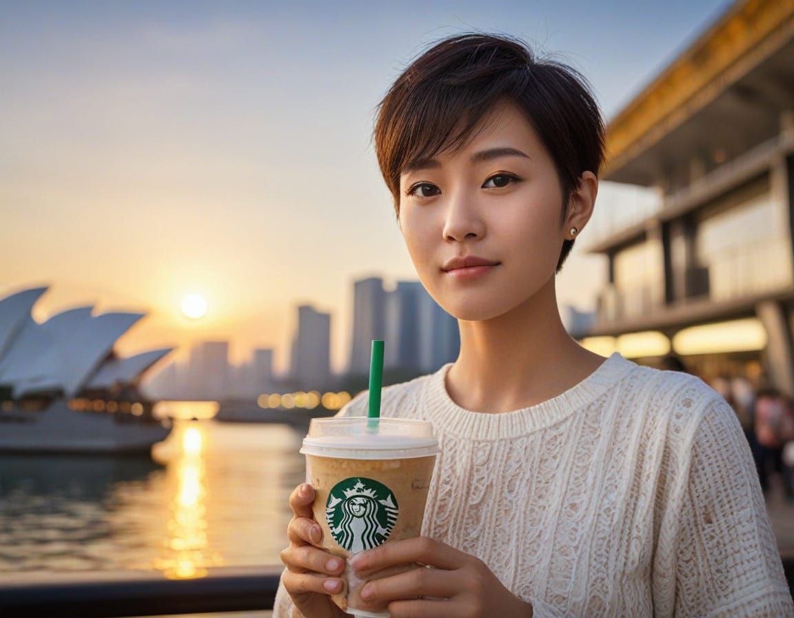 Japanese Lady with Coffee at Marina Bay Sands