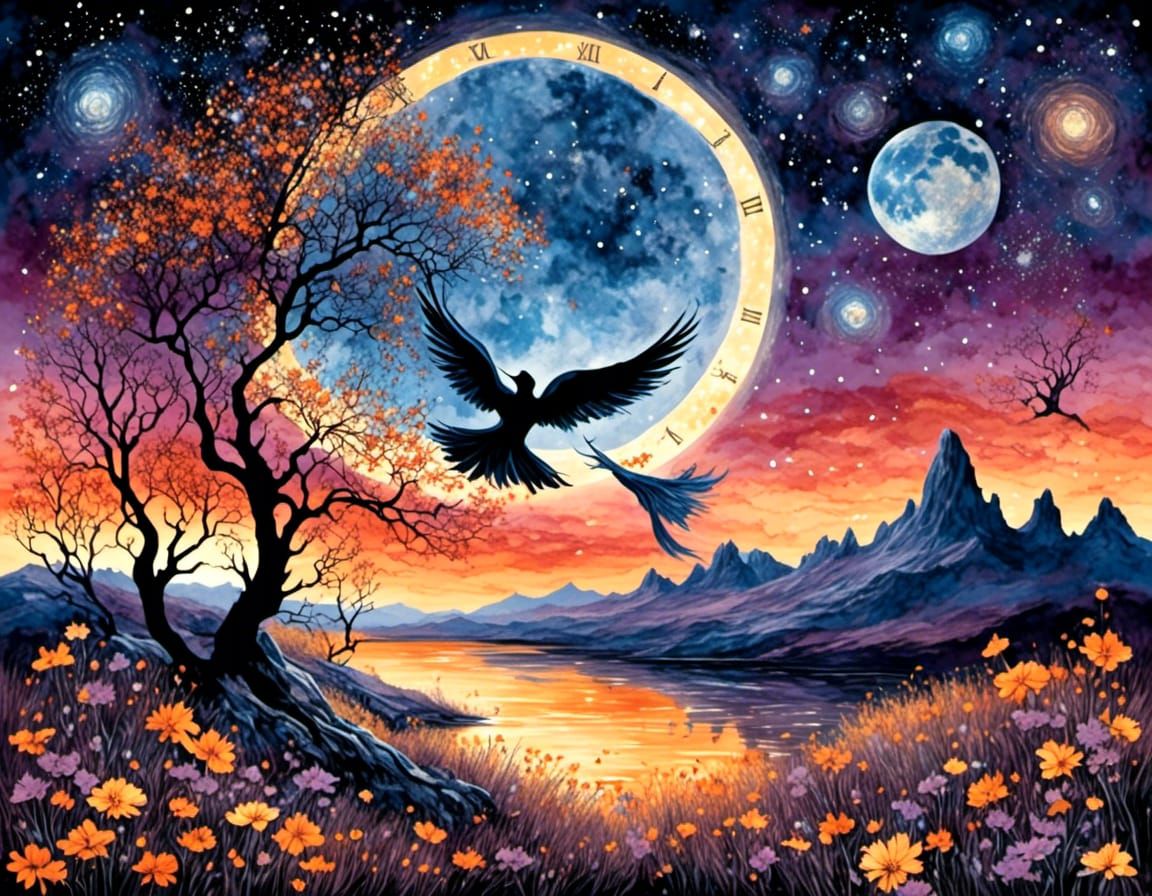 Surreal Swallow Dive in Desert Landscape, Dali Style