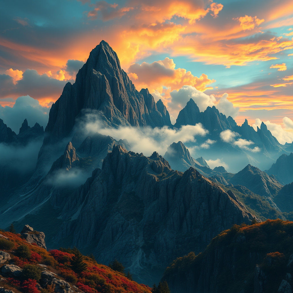 Towering Mountains in Hyper-Detailed Fantasy Landscape