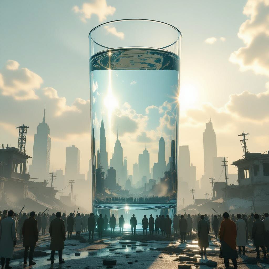 Dystopian Water Tower in Hyper-Realistic 3D Style