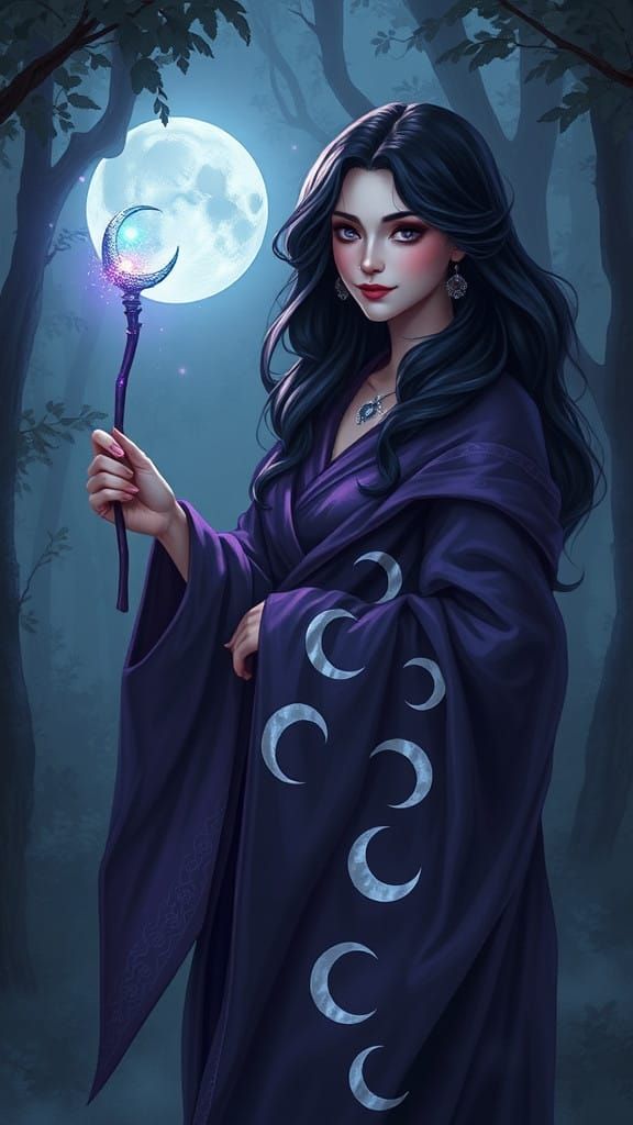 Sorceress of the Night, in Whimsical Fantasy Style