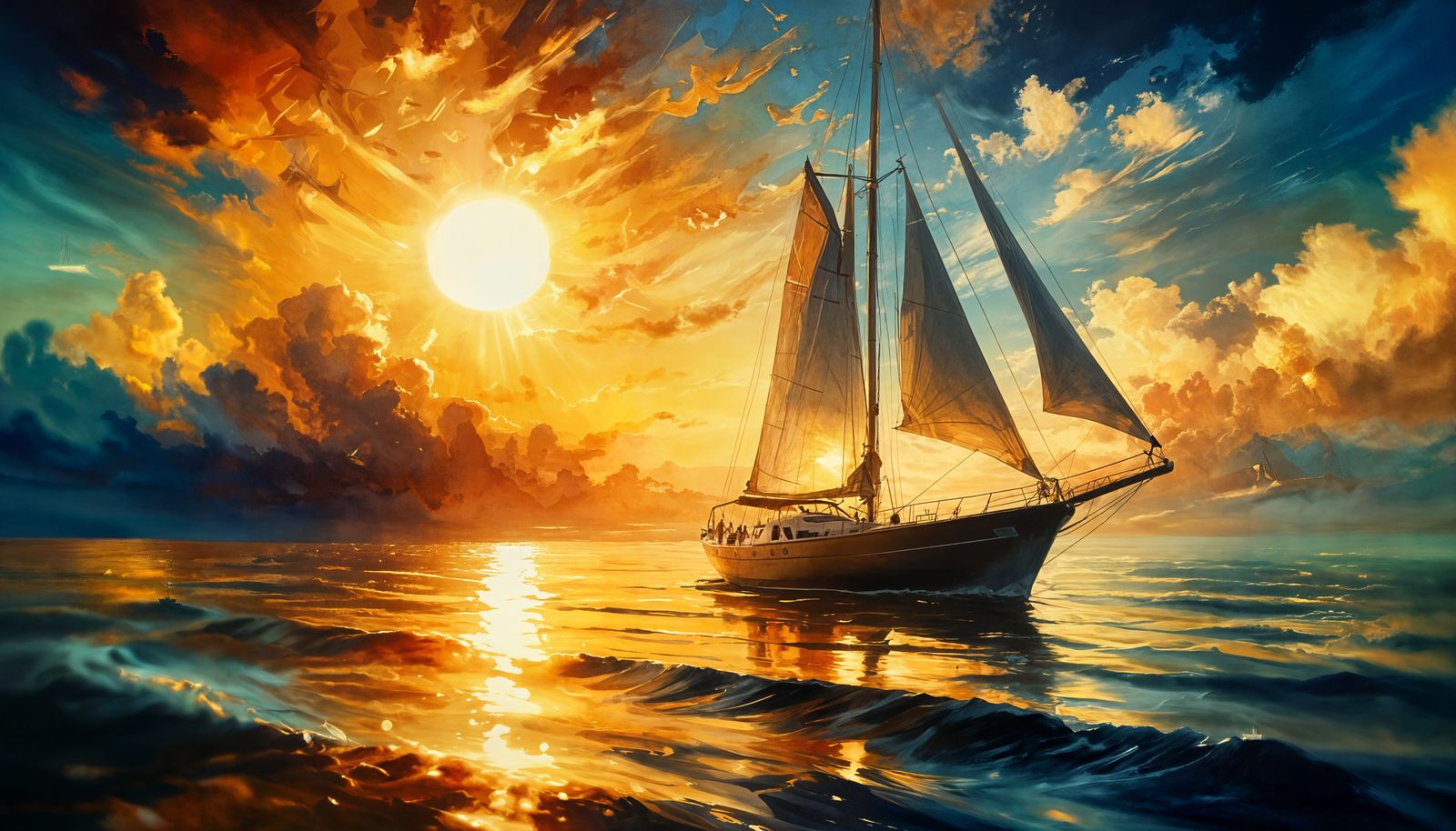 Sailing Yacht at Golden Hour: Oil Painting
