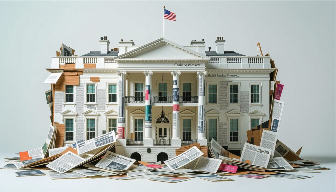 Abstract Surrealist Paper Sculpture of Demolished White Hous...