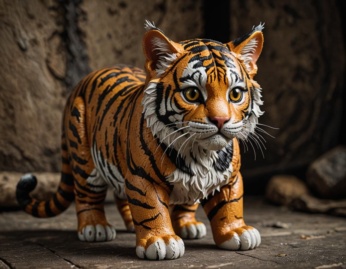 Hyperrealistic Toy Tiger Cat in Cinematic Lighting