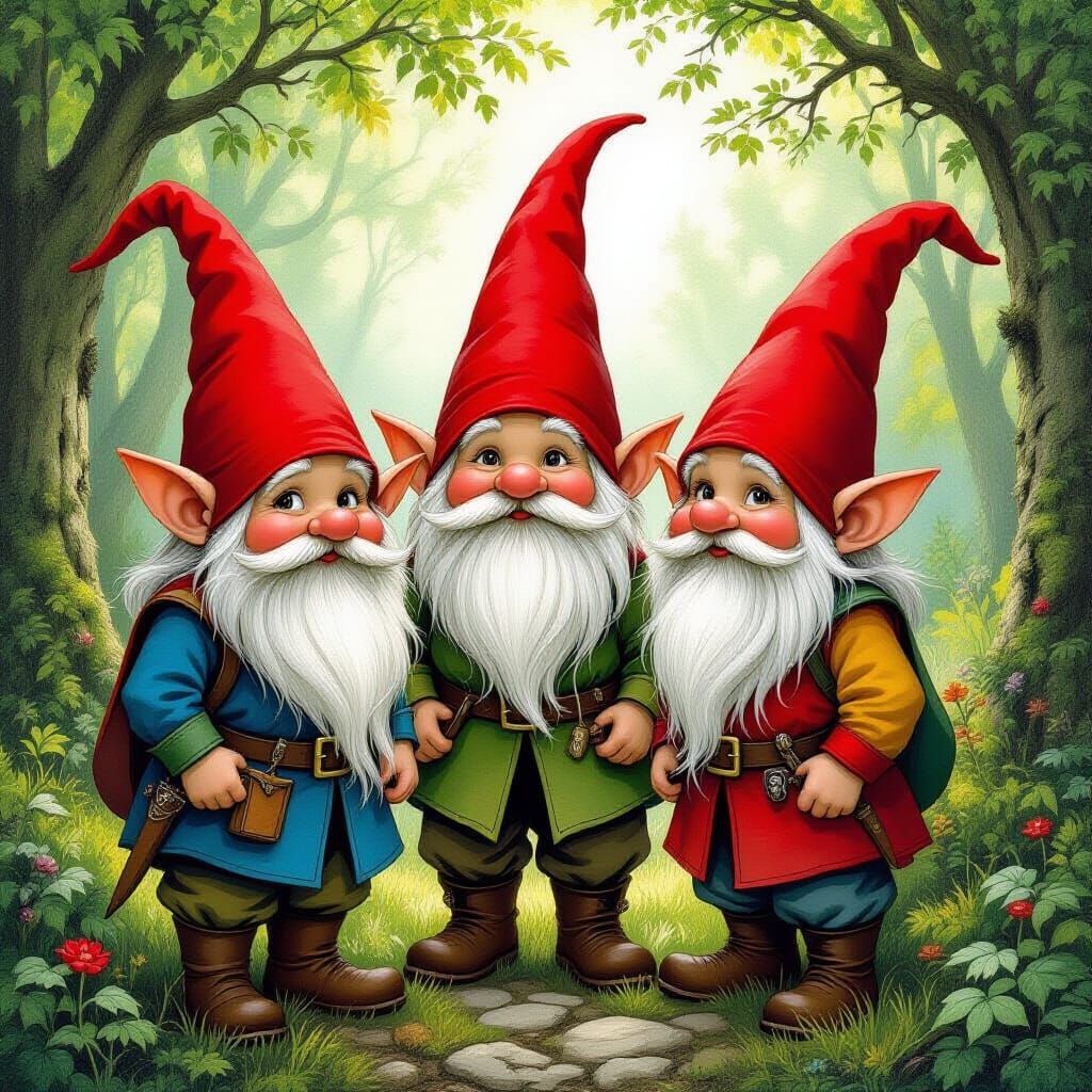 Gnomes in Forest, Fantasy Art Style