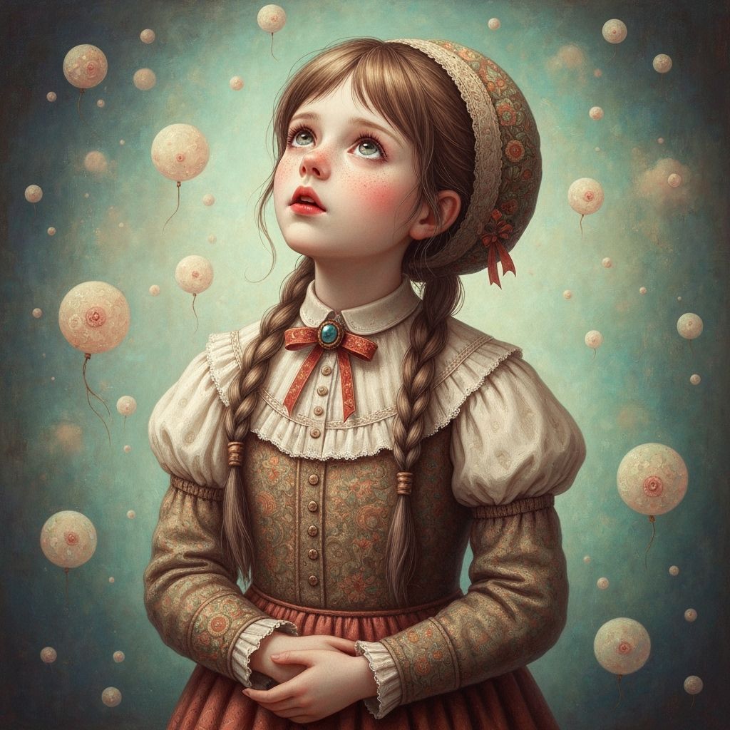 Girl in Dreamlike Atmosphere, Pop Surrealism Folk Art Style