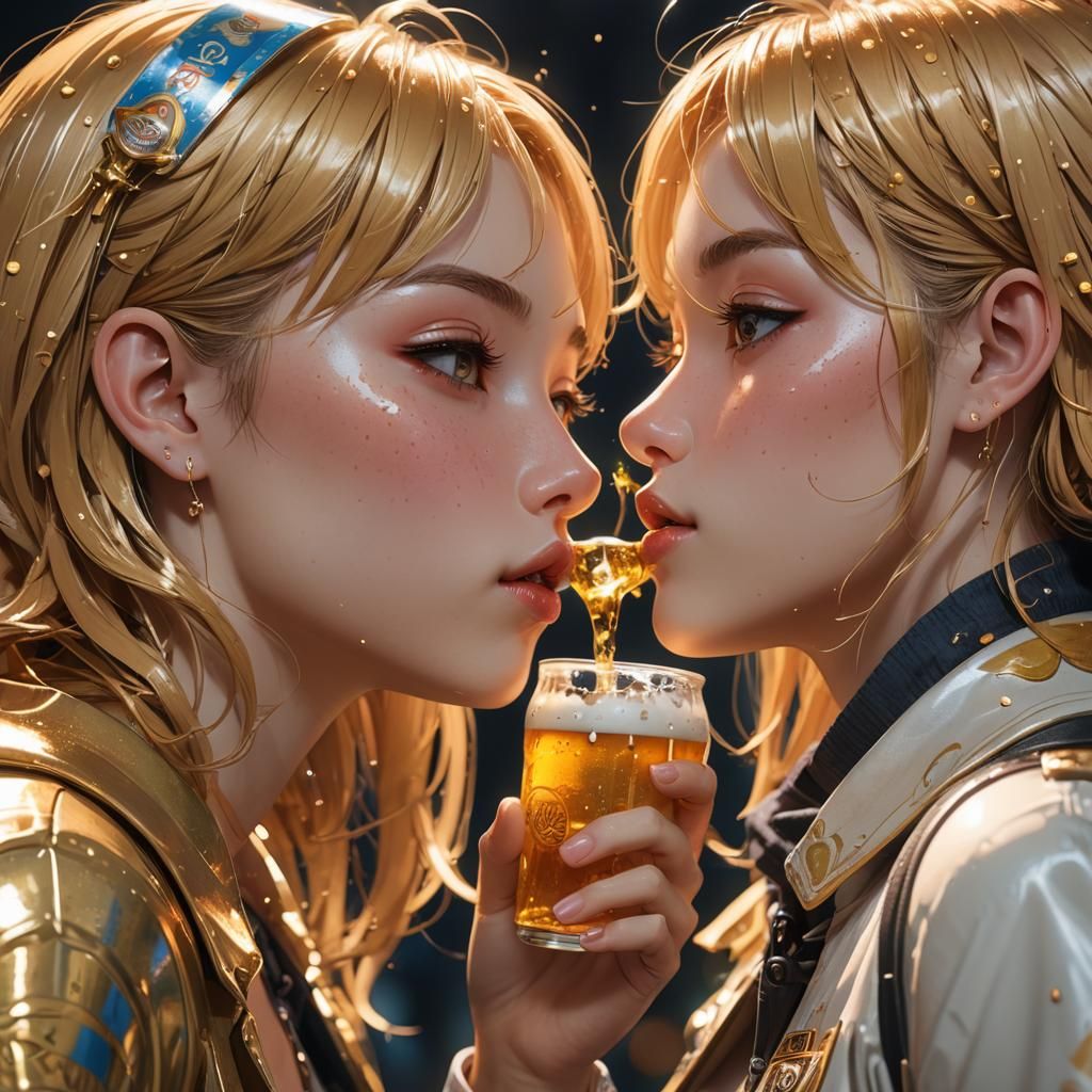 Anime Girls Share Beer in Vibrant 3D Art