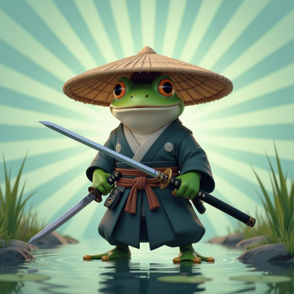 Frog Samurai in Pixar-Inspired 3D Scene
