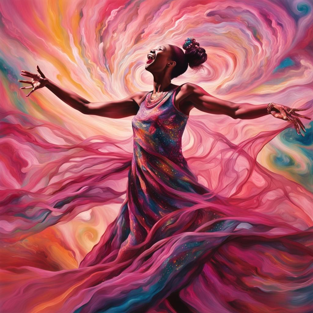 Transparent Woman Dancing in Pink Cherry Blossoms