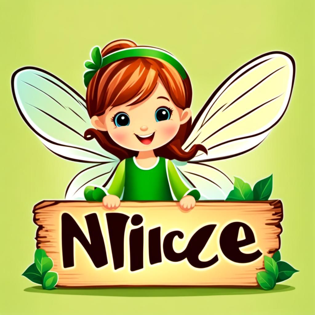 Whimsical Fairy Holding a Sign That Displays 'Nice!'