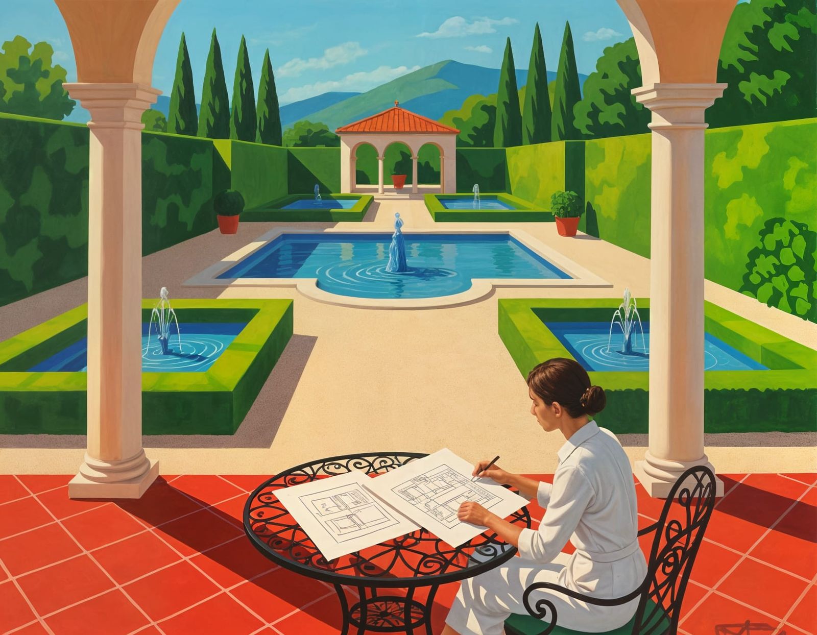 Geometric Garden in Hockney Style