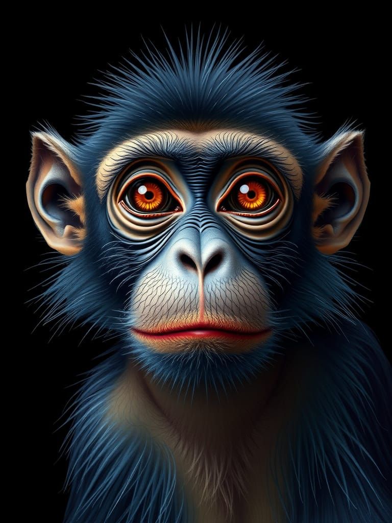 Blue Monkey Portrait in the Style of Loish