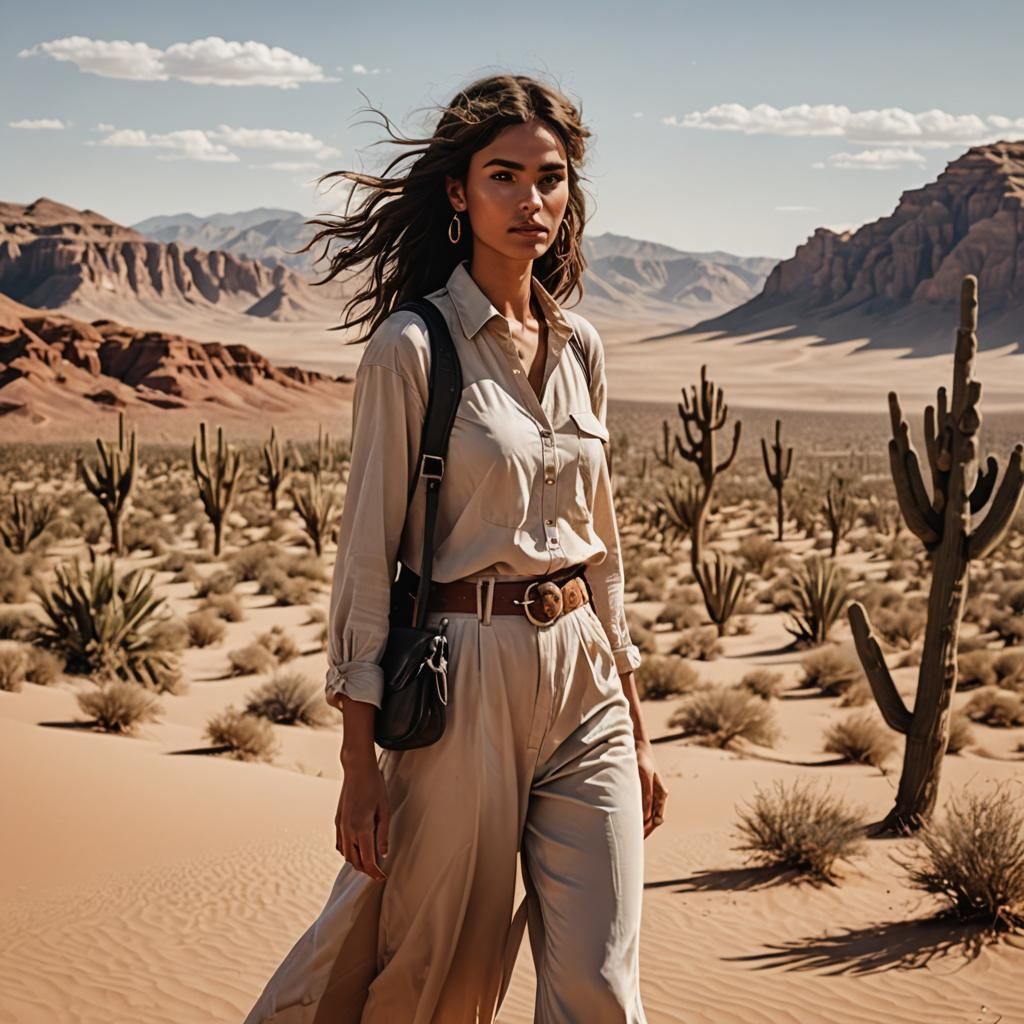 Surreal Desert Goddess in Arid Landscape