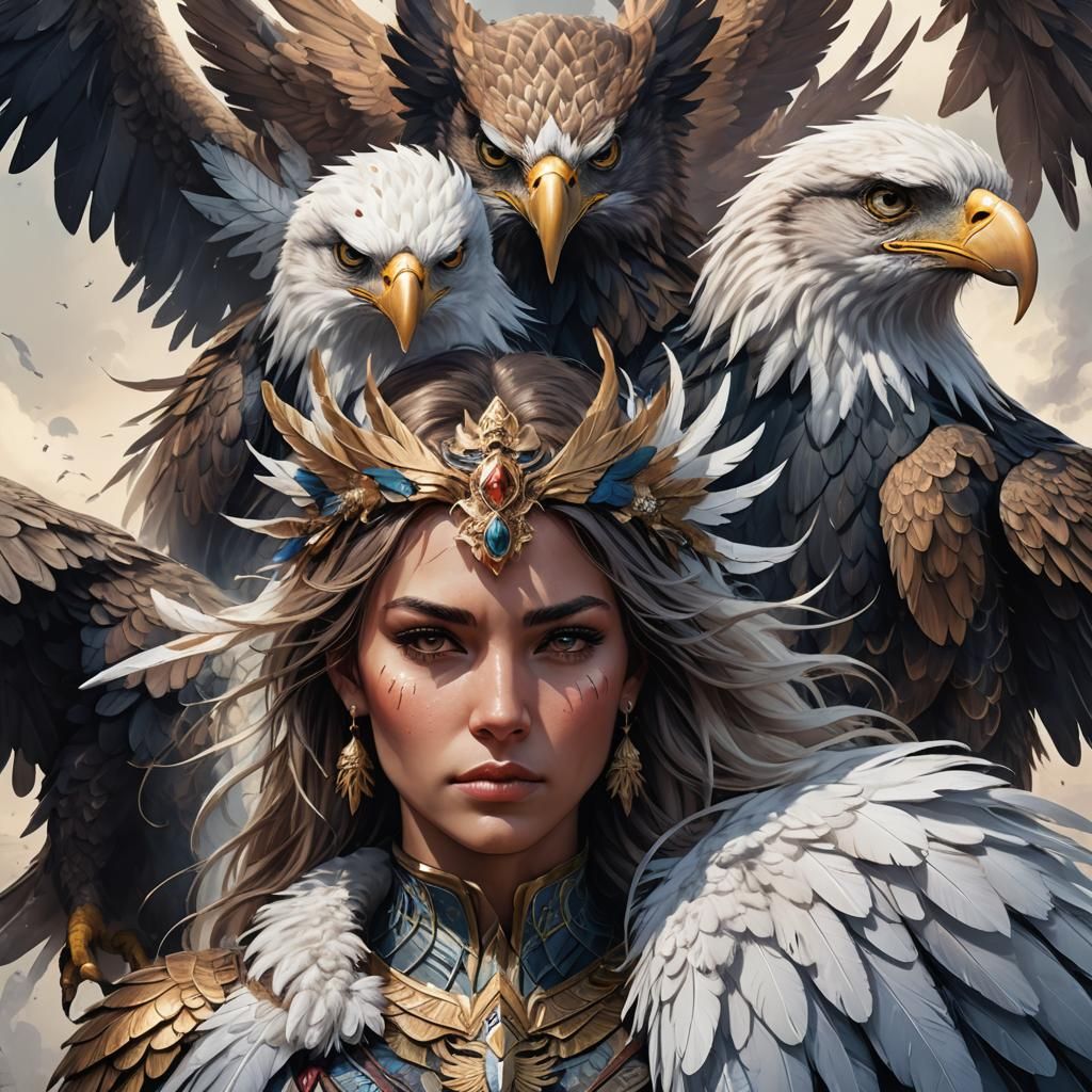Three-Headed Eagle with Twelve Wings: Fantasy Art