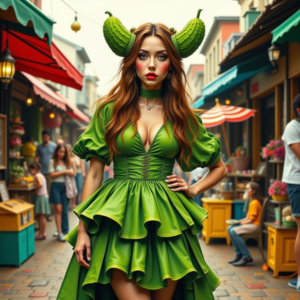 Woman in Pickle Costume at Surreal Market