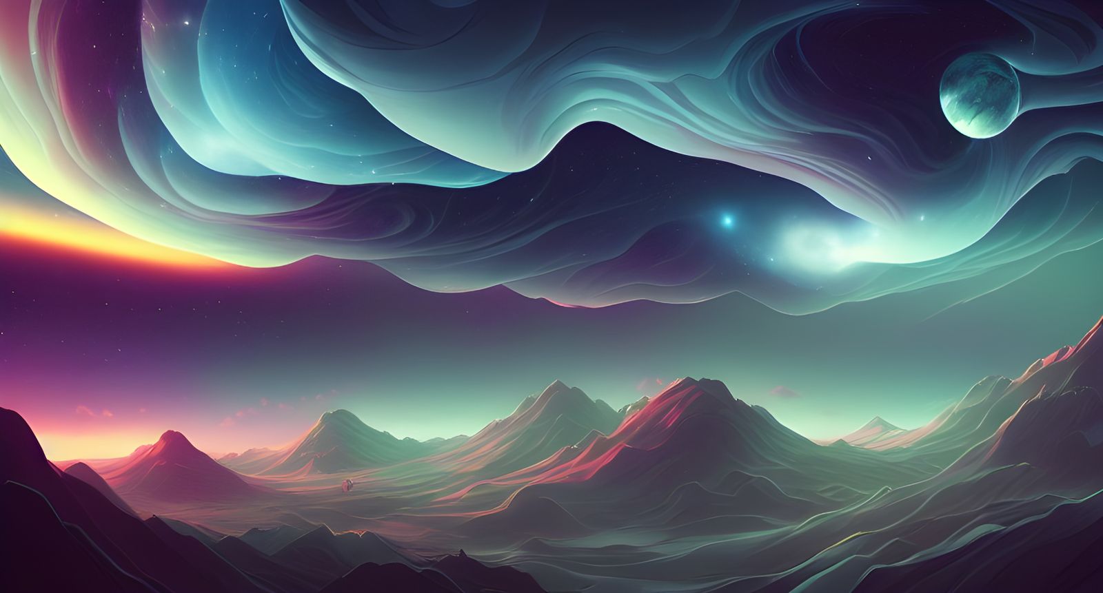 Vibrant Cosmic Landscape with Parallax Effects