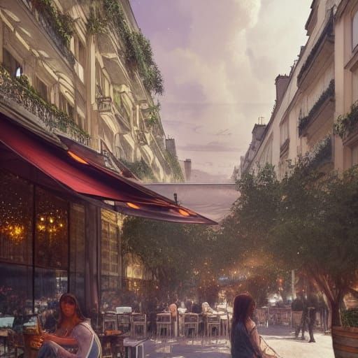Parisian Outdoor Lounge in Hyperdetailed Splash Art