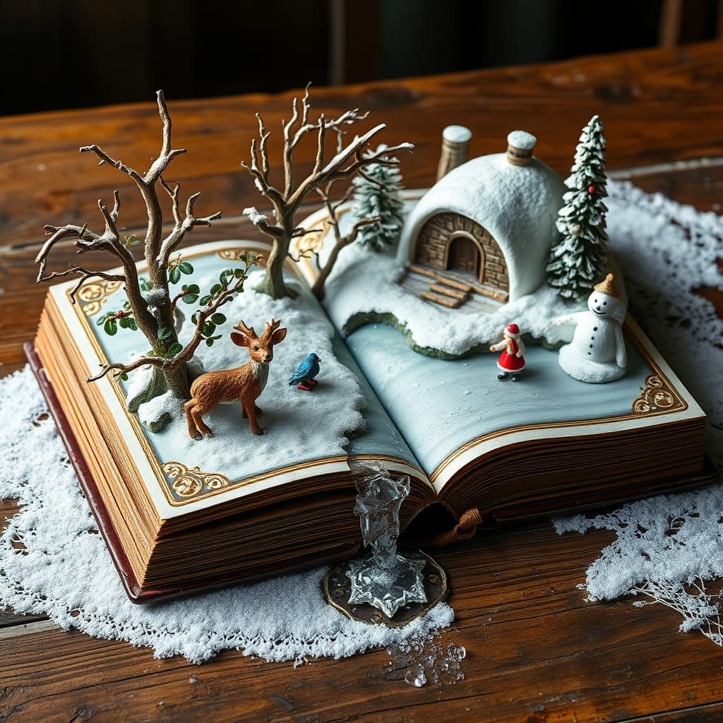 Snowy Forest Erupts from an Open Book