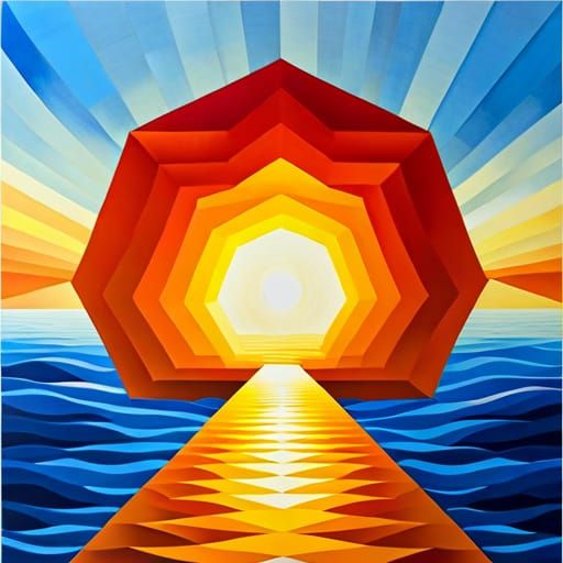 Geometric Sunrise Over Ocean in 8K Resolution