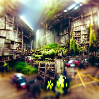 Otherworldly Warehouse Realm with Alien Flora, Matte Paintin...