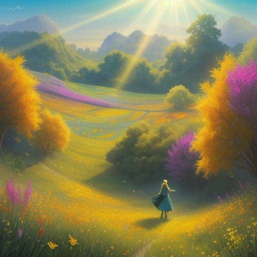 Uplifting Fantasy Meadow Scene Digital Painting