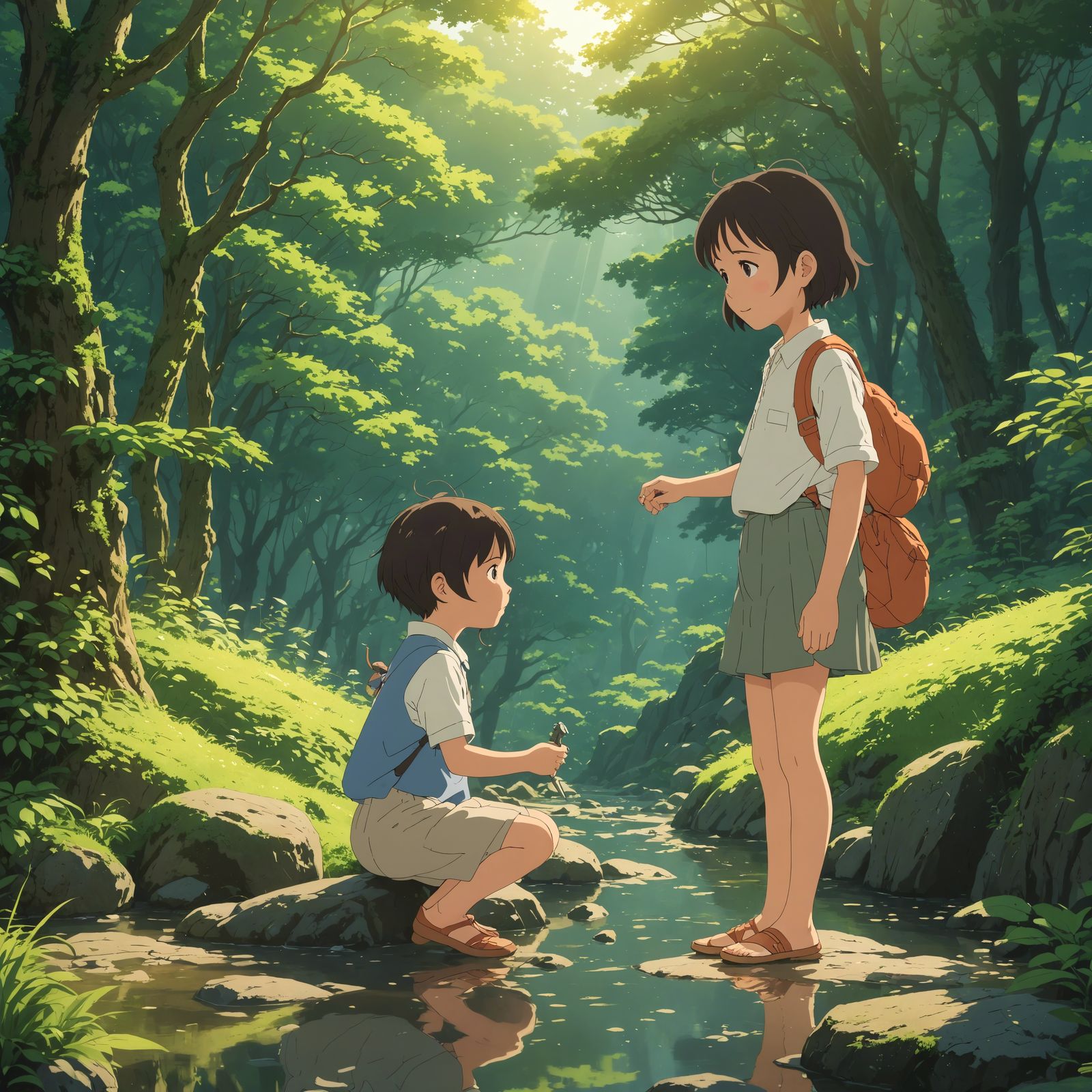 A shy girl playing with a little boy