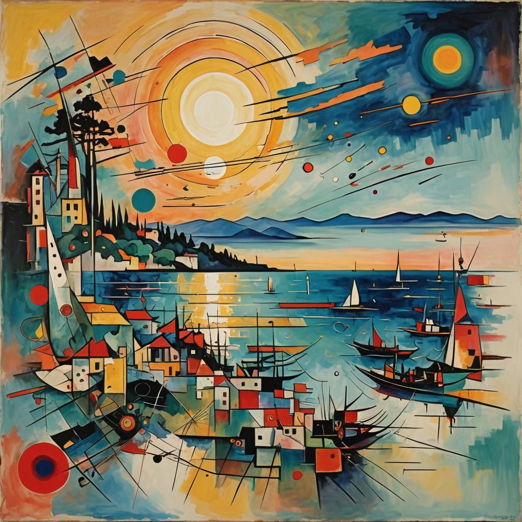 Mediterranean Sunrise: Abstract Action Painting in Kandinsky...