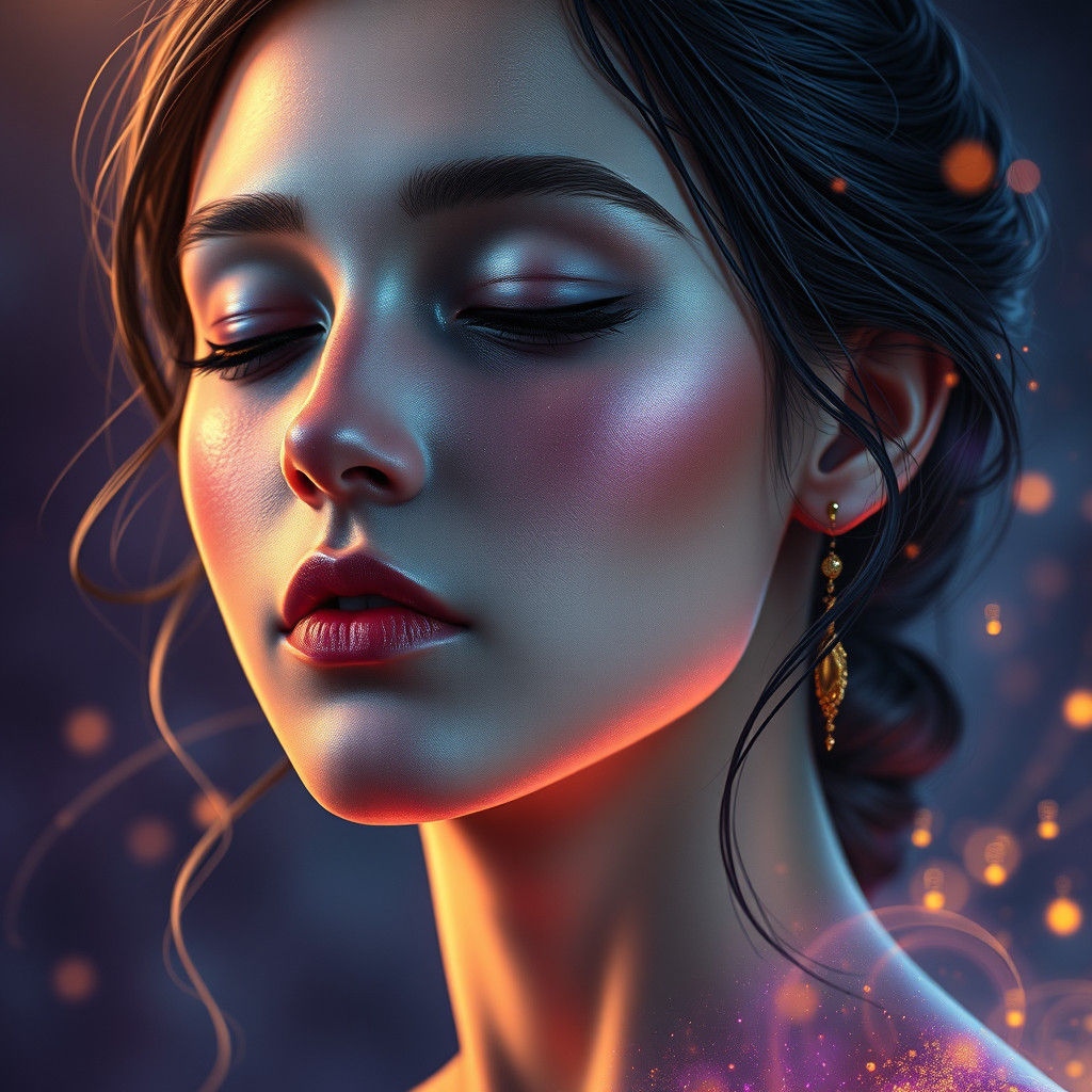 Enchanted Woman Mesmerized by Rhythmic Heartbeat