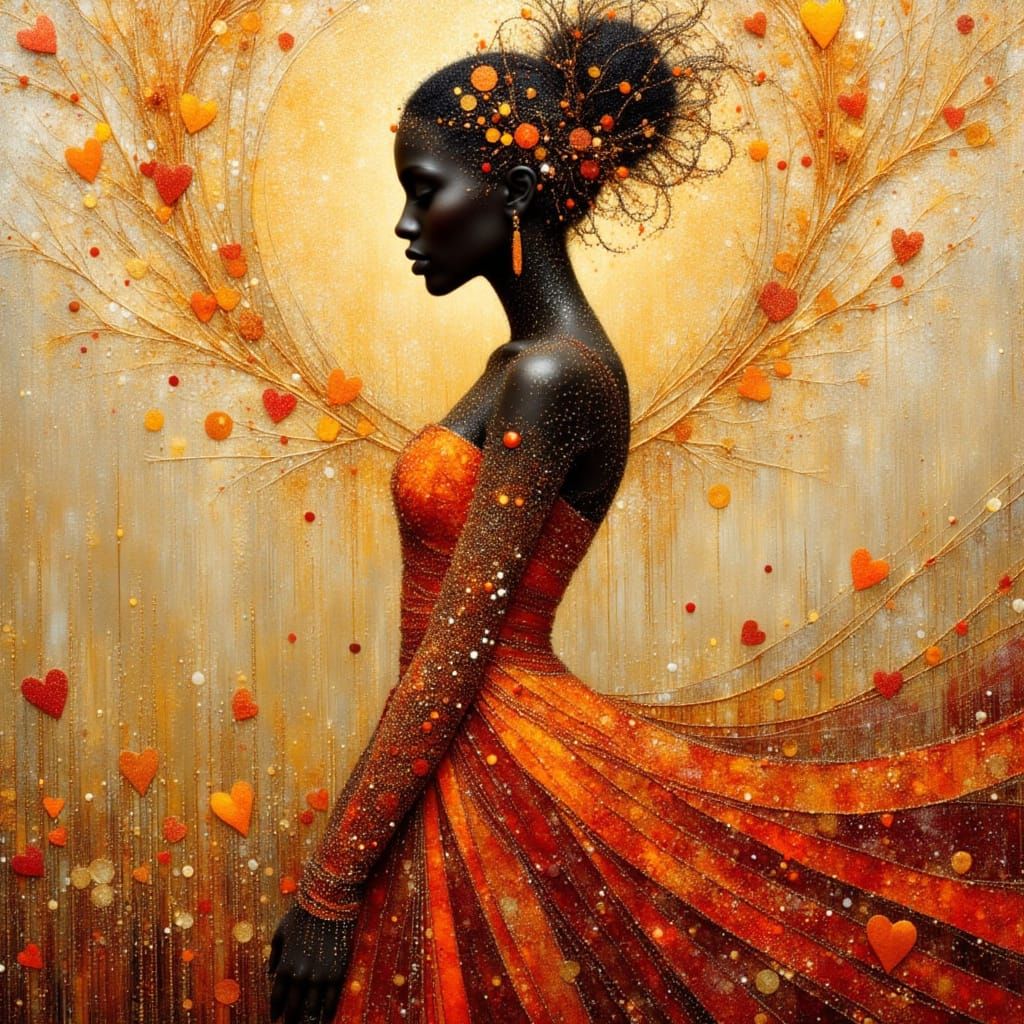 African Princess Silhouette in Encaustic Impasto Style