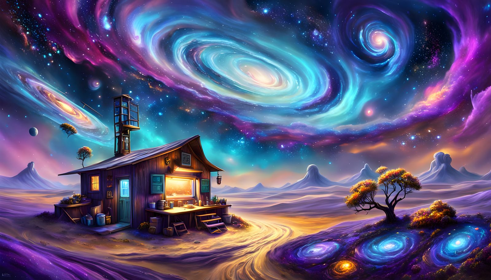 Cosmic Farmstand: Miniature Galaxies in Surreal Art