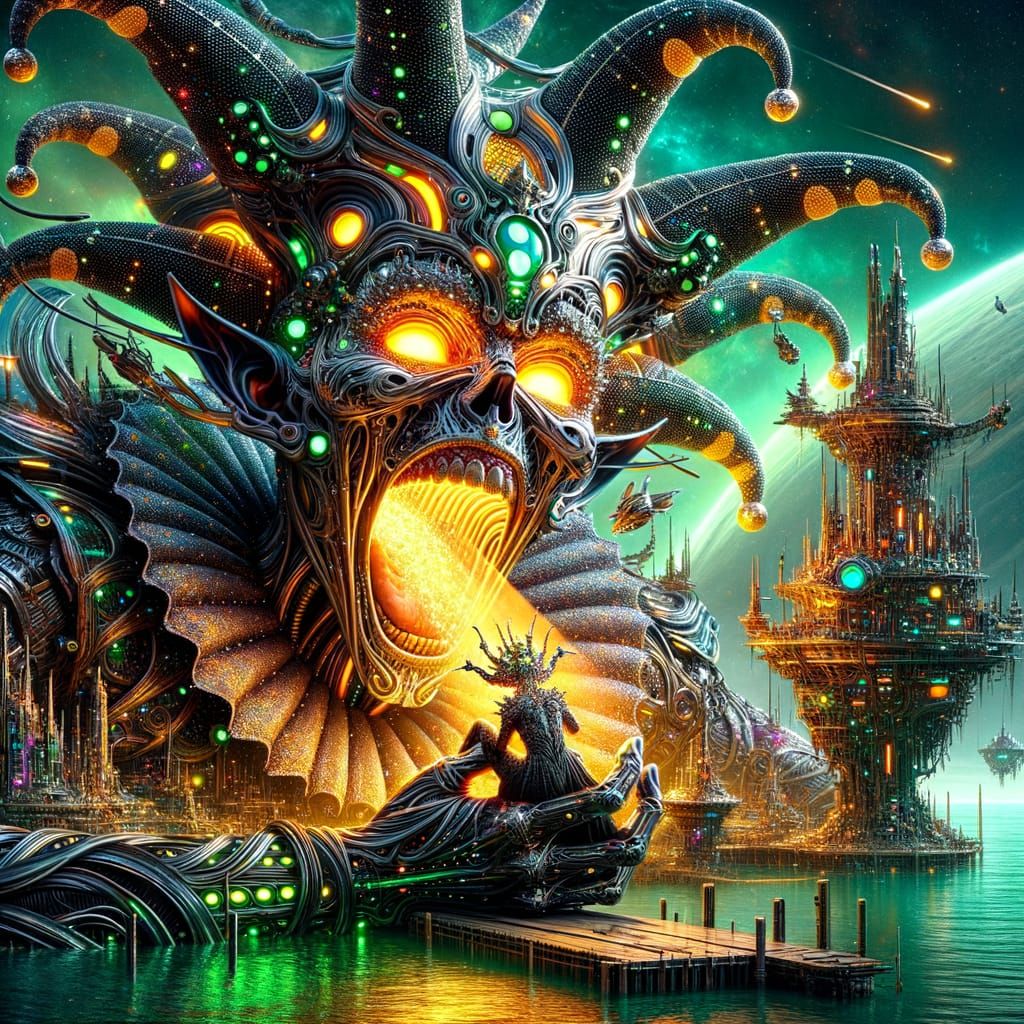 Cosmic Goddess and Dark Elf Jester by Electric Ocean