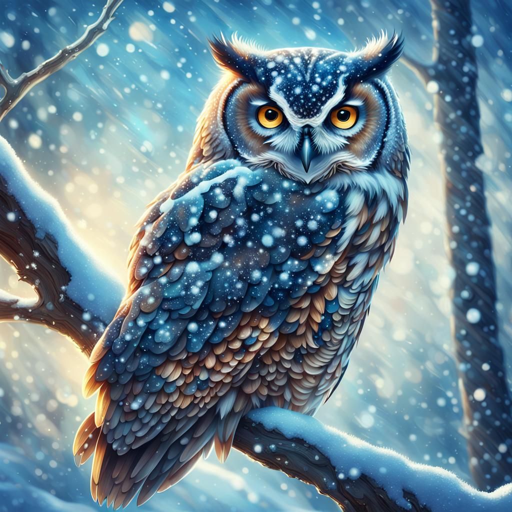 Snowy Owl Portrait in Winter Wonderland