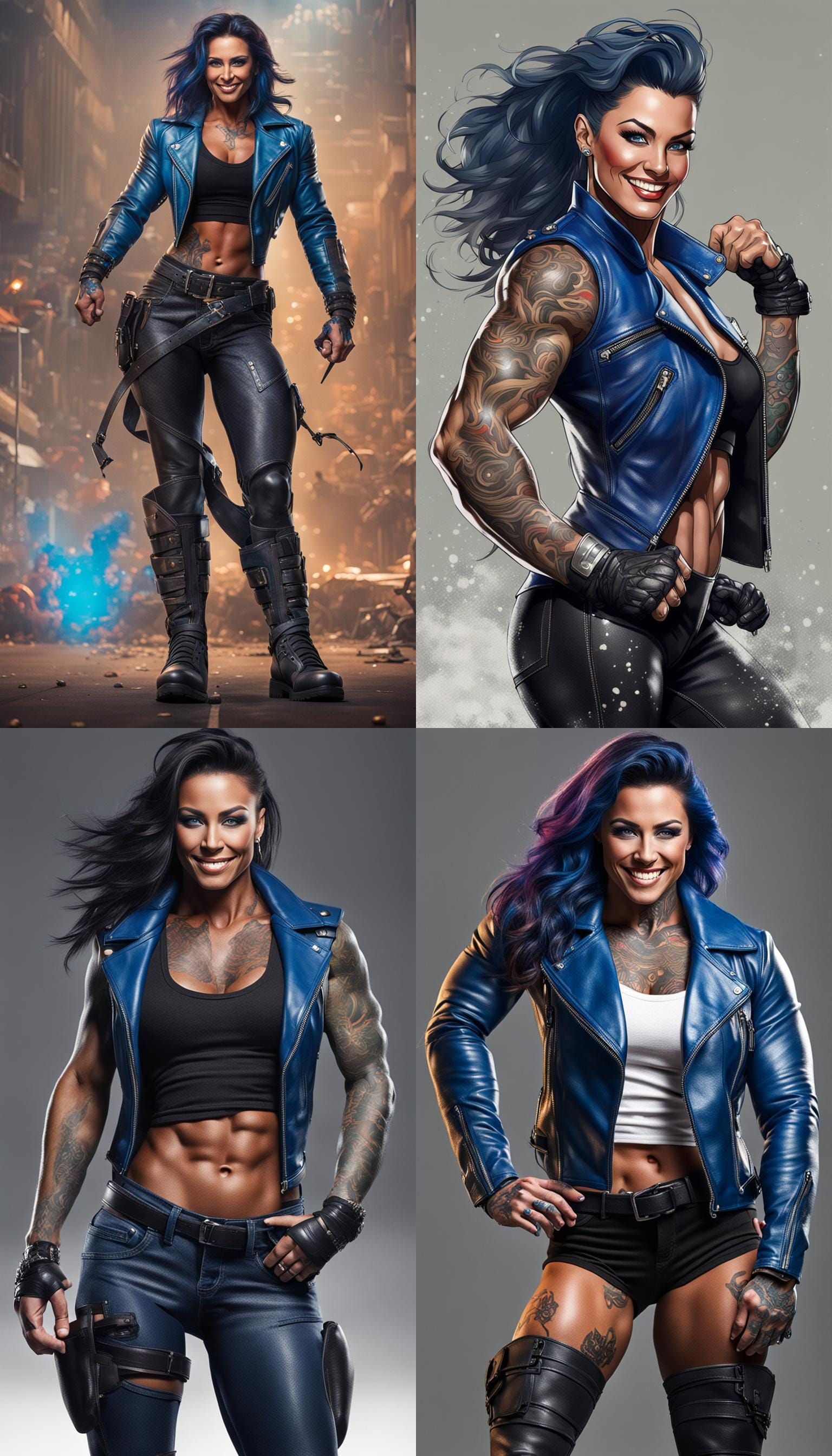 Buff Bodybuilder with Blue Streaks and Tattoos