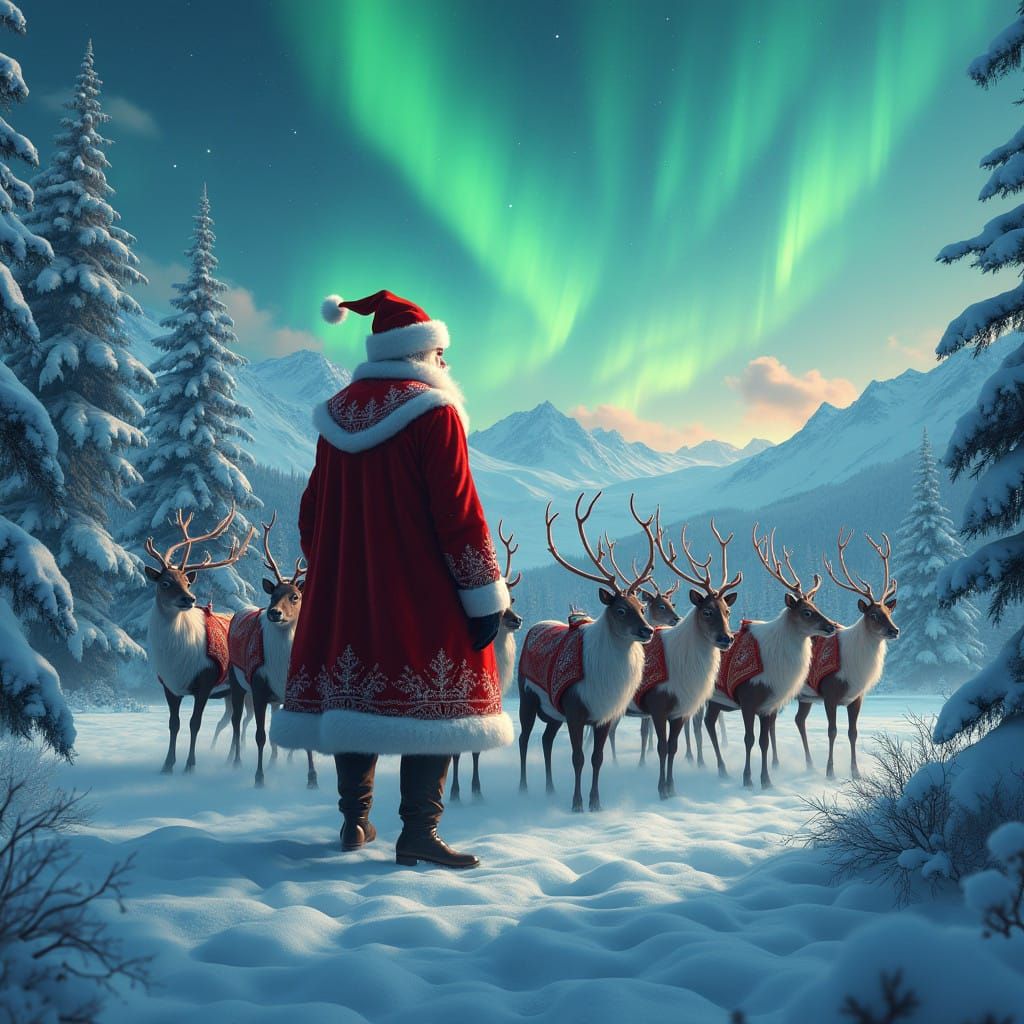 Santa Claus Reigns Over a Snowy Wonderland in Velvet Coat an...