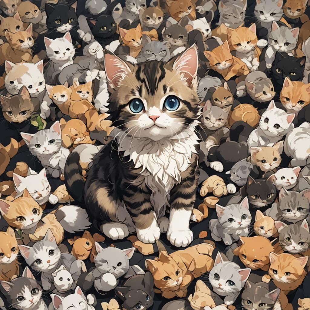 Cute Kitten in Anime Style