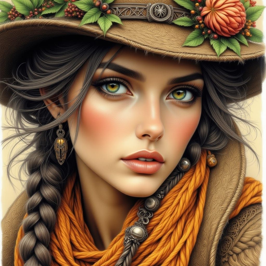 German Woman in Art Nouveau Charcoal Style