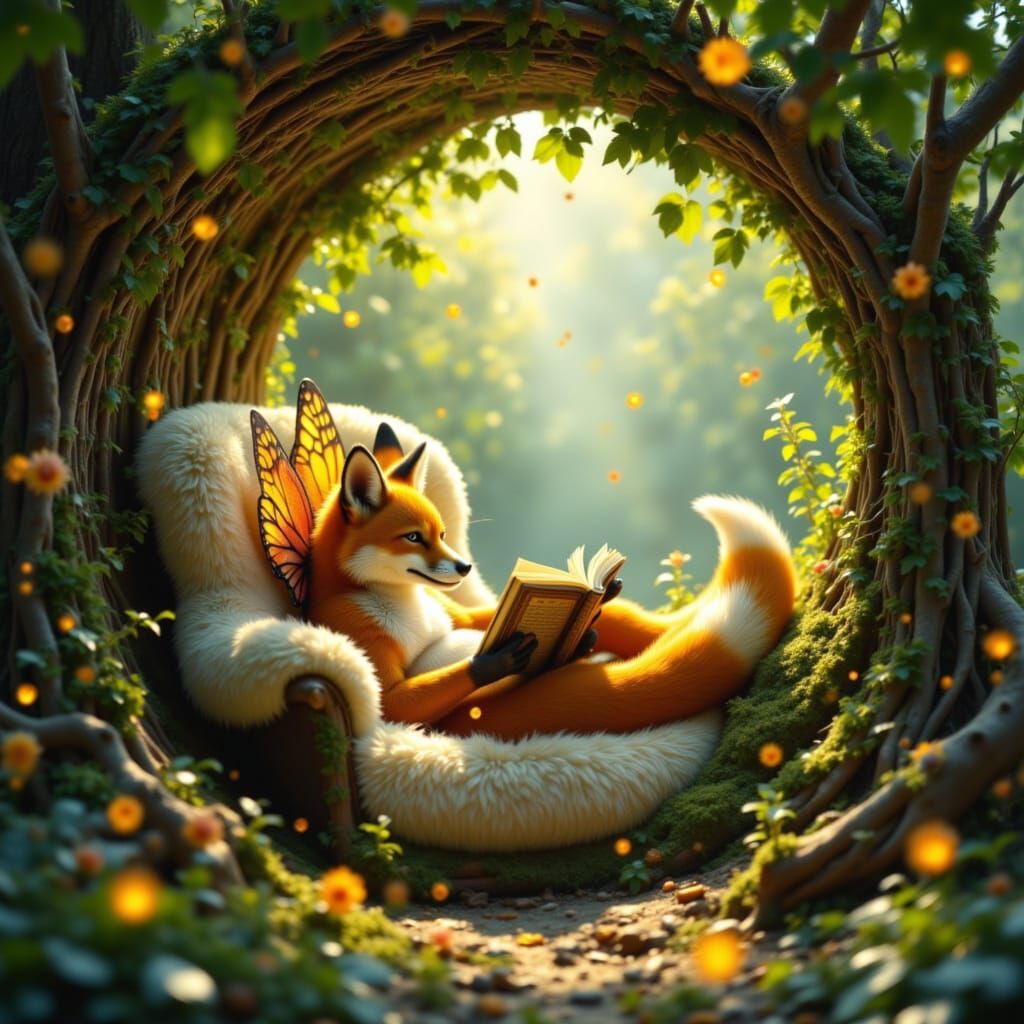 Whimsical Fox Creature in Woodland Nook