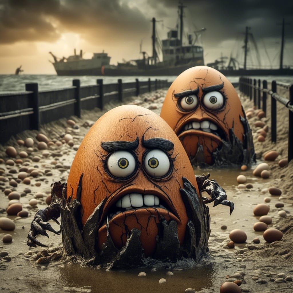 Angry Eggs in Galveston: Cartoon Style