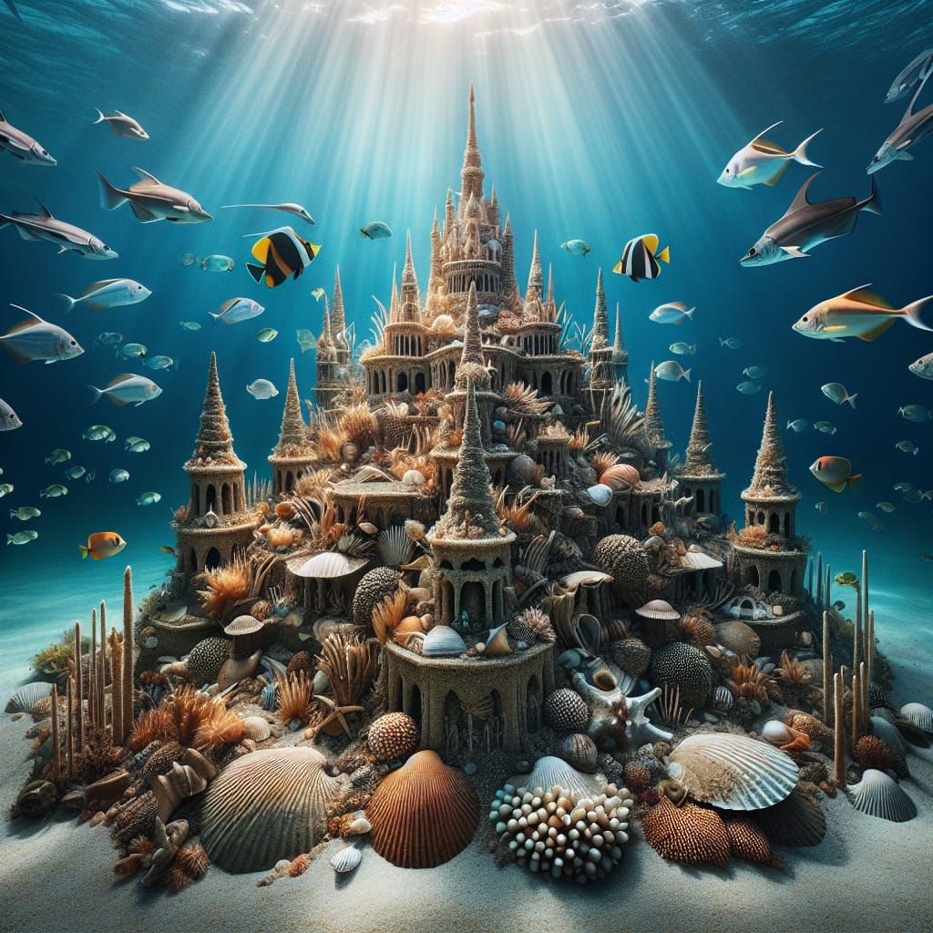 Underwater Palace of Sand and Shells with Marine Life