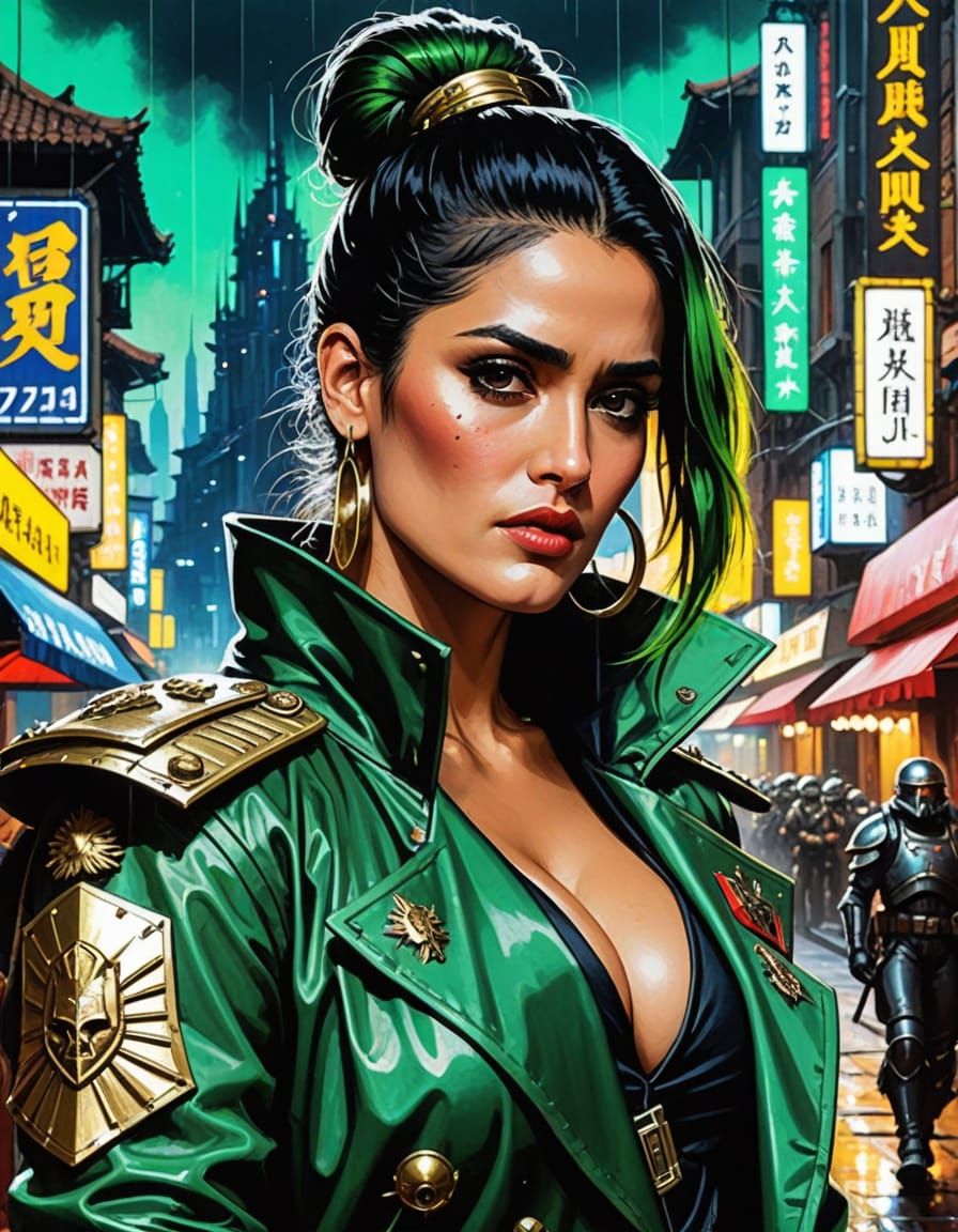 Cyberpunk Goddess in Neon Rains