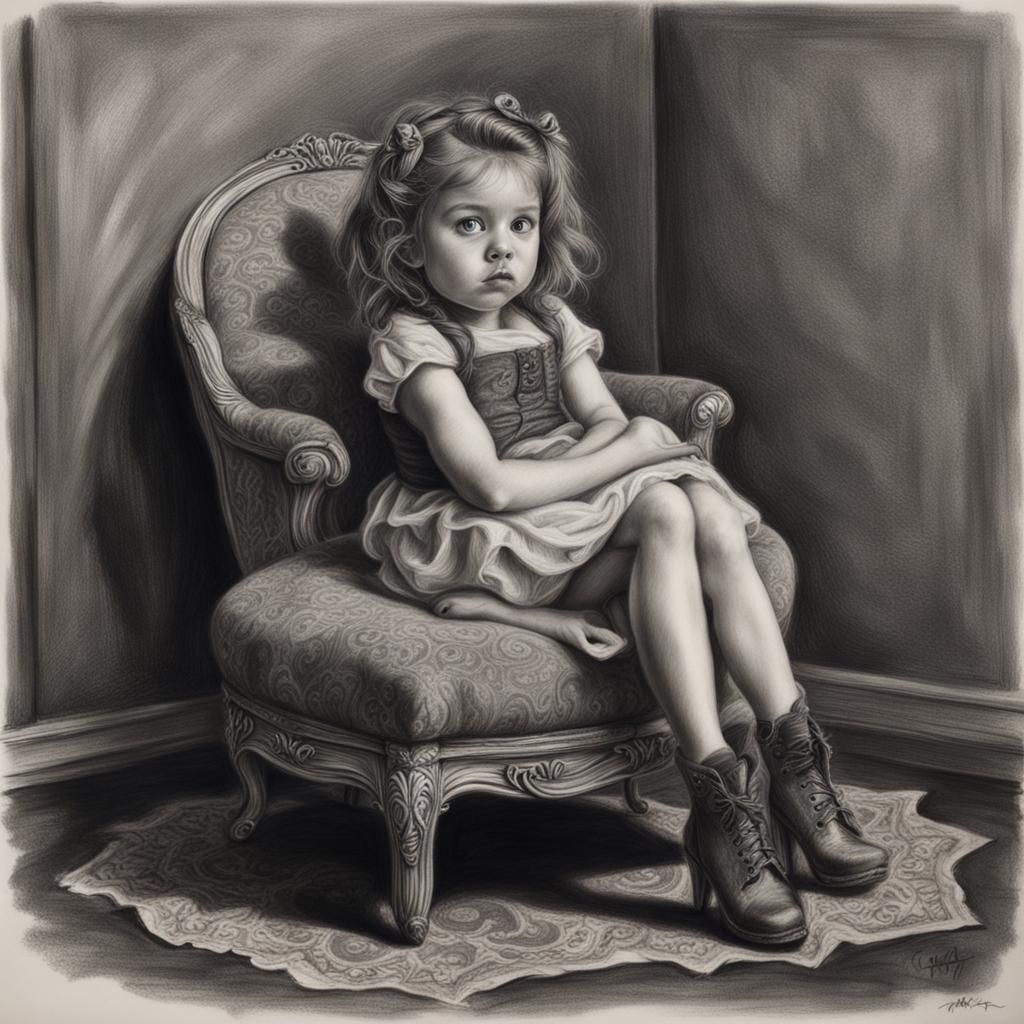 Detailed Charcoal Drawing of Little Miss Muffet