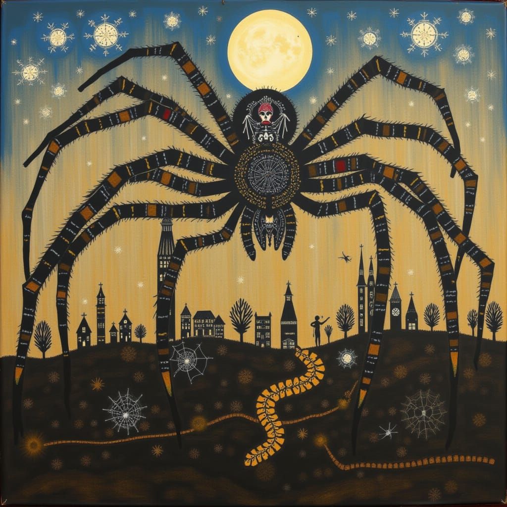 Giant King Spider Rides Over Golden Hour Oxford City