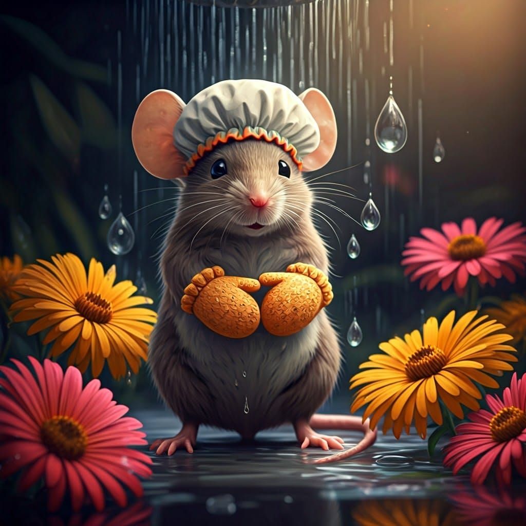 Mouse in Campflower Shower: Detailed Matte Painting