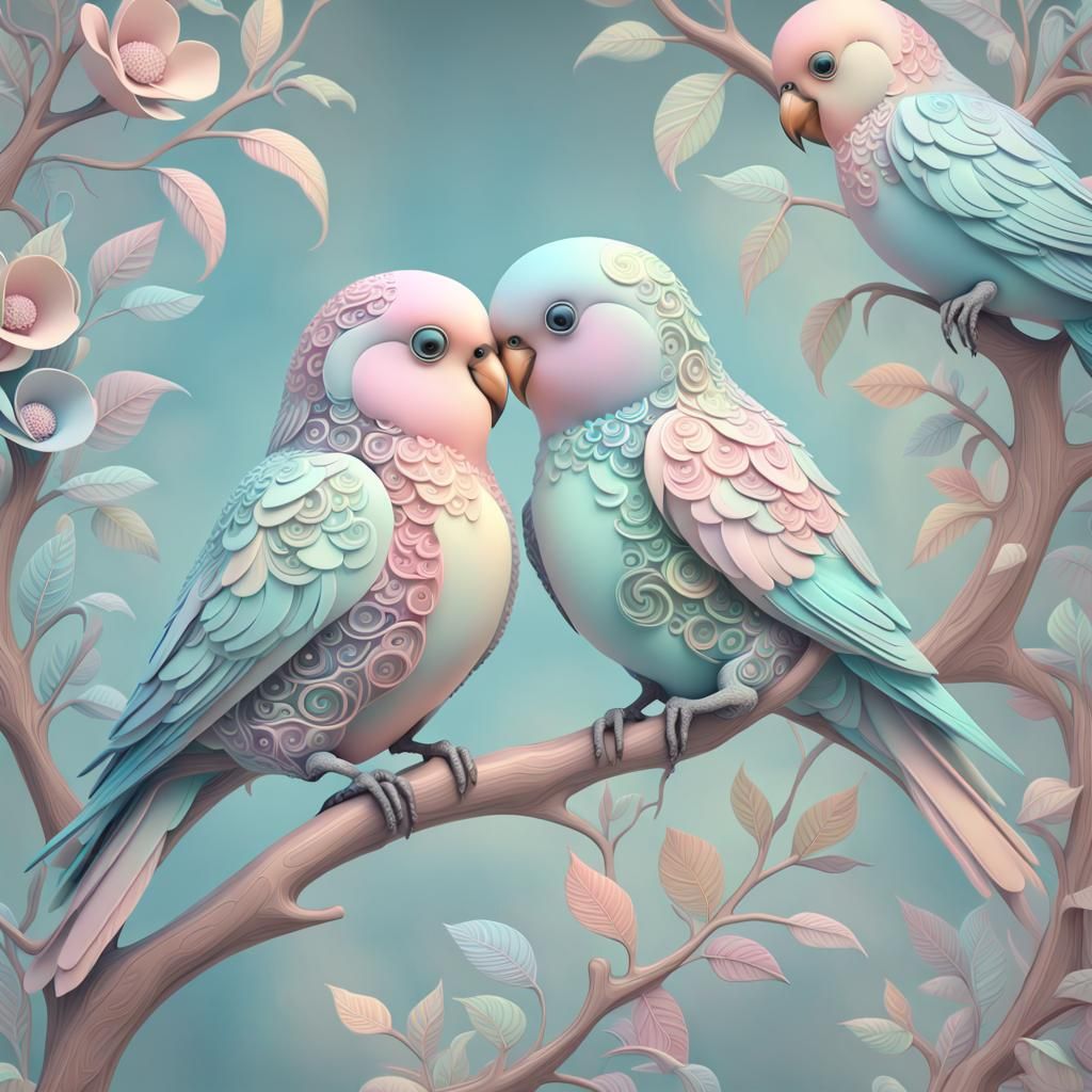 Lovebirds pastel palette illustration