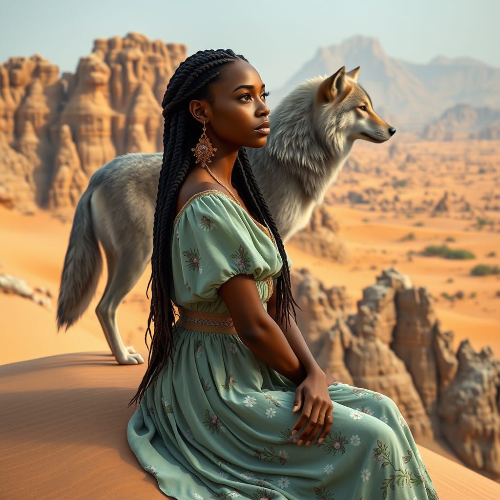 A Young Woman's Serene Moment on a Desert Dune