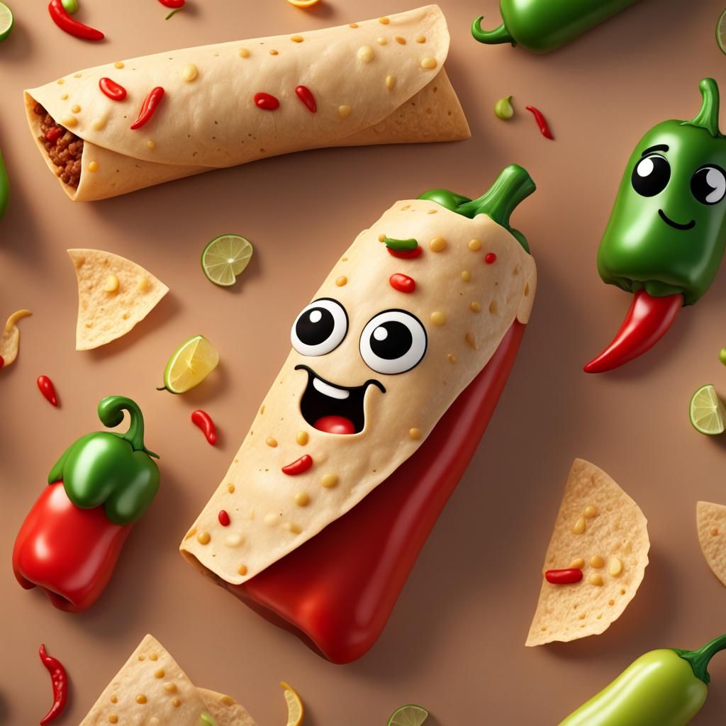 Dancing Burrito and Chili Pepper Cartoon